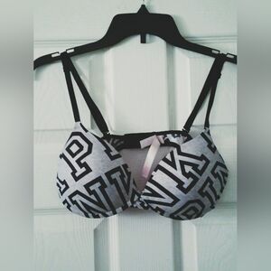 PINK Victoria's Secret Black and Grey Bra Sz 36B